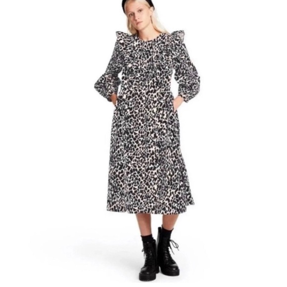 Sandy Liang x Target Black and White Leopard Print Oversized Midi Dress sz S - Picture 3 of 9
